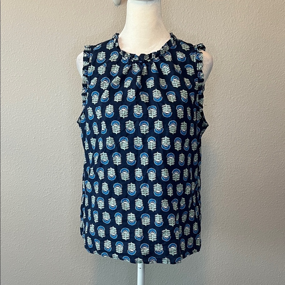 JCrew Factory Sleeveless Printed Linen/Cotton Blouse Size Medium